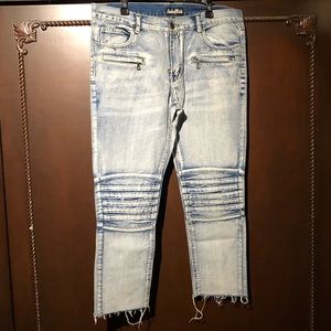 Embellish Cropped Denim Mens Moto Jean Pants 36